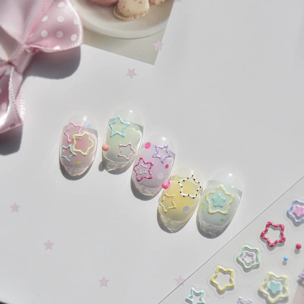 5D Macaron Nail Stickers | Stars, Dots & Gradient Decals Nail Art Stickers QXL