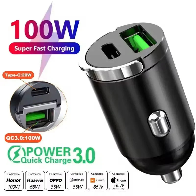 Mini 200W USB-C PD QC Car Charger | Fast Charging Adapter USB Car Charger QXL 100W USB Type C A