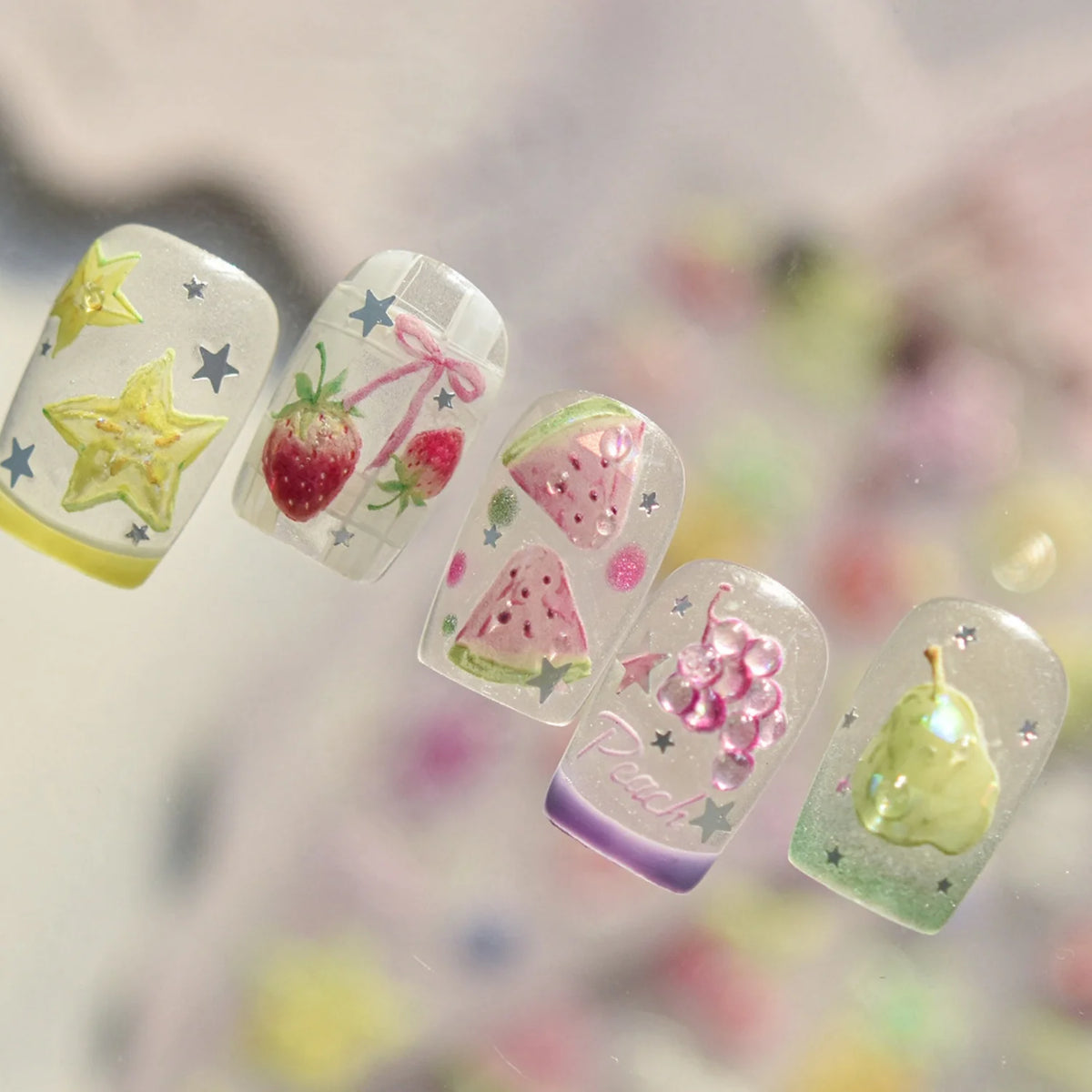 5D Fruit & Bow Embossed Nail Art Stickers | DIY Decals Nail Art Stickers QXL