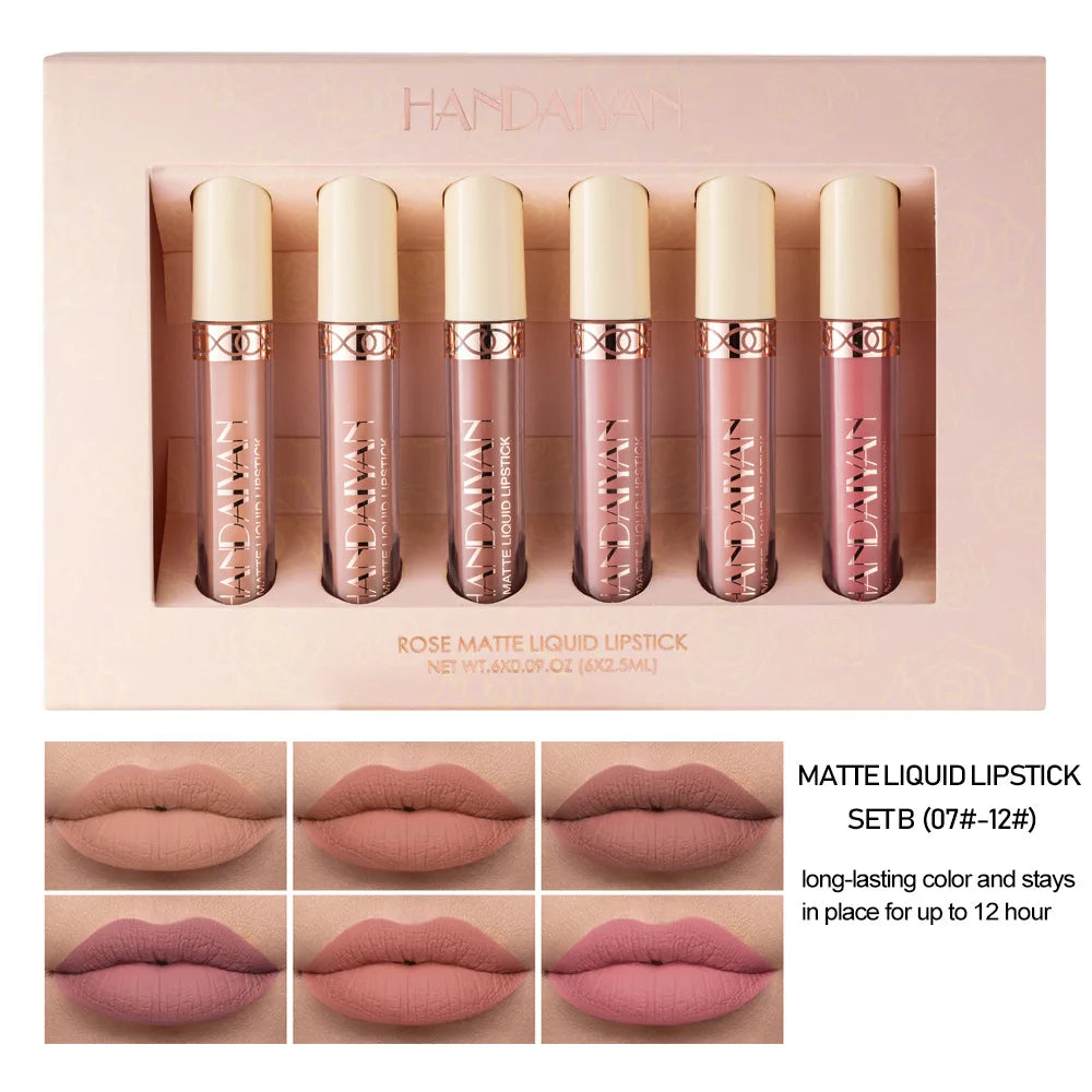 Handaiyan 6-Pc Matte Velvet Liquid Lipstick Set | Waterproof Liquid Lipstick Set QXL B