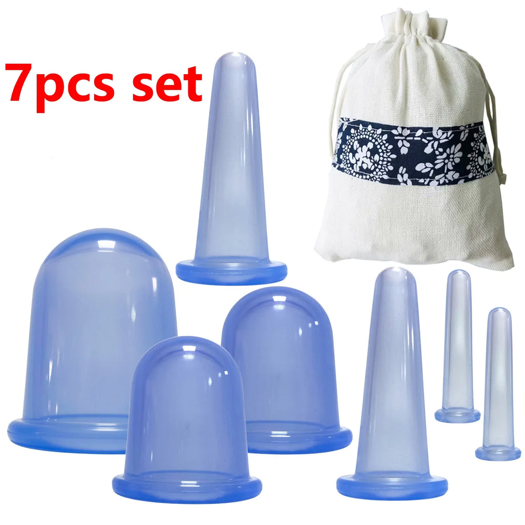 7-Piece Silicone Cupping Set | Vacuum Massage Cups 4 Sizes Silicone Cupping Set QXL