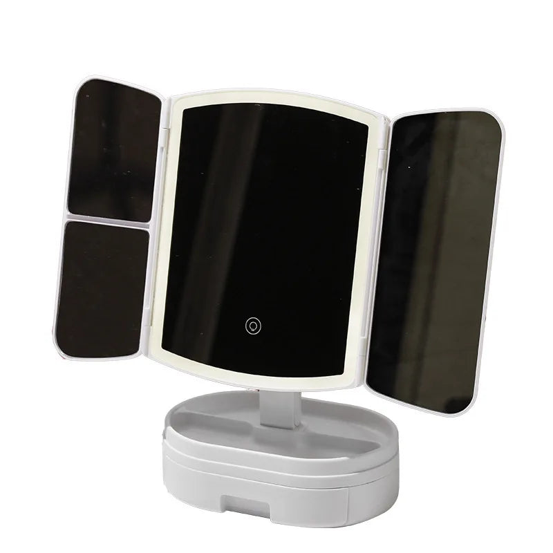LED Triple Folding Makeup Mirror – Shell Desktop Design LED Vanity Mirror QXL