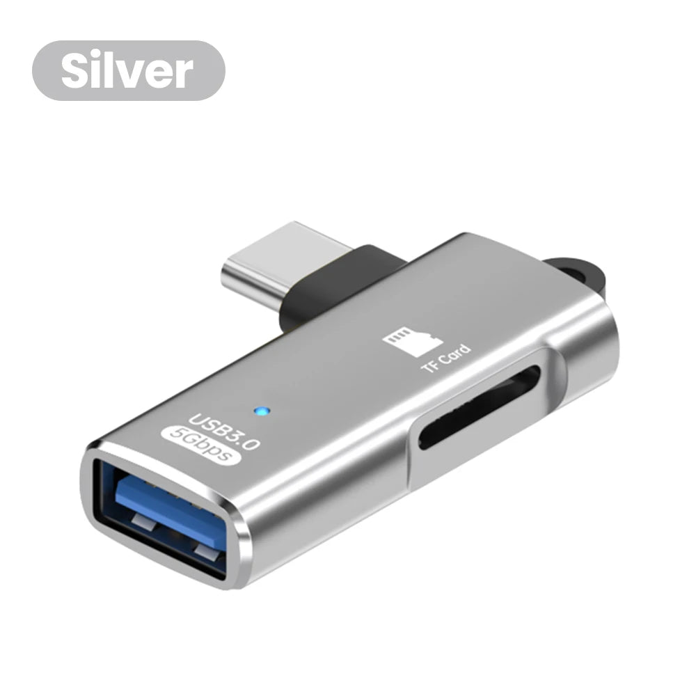 3-in-1 USB 3.0 Type-C TF Card Reader OTG Adapter USB Card Reader Adapter QXL Sliver