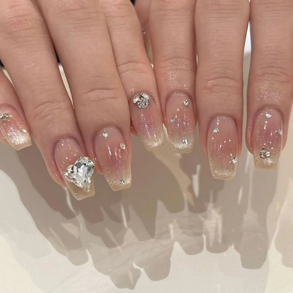 Long Ballerina False Nails | Star Purple Glitter French Tips 24pc False Nail Tips QXL