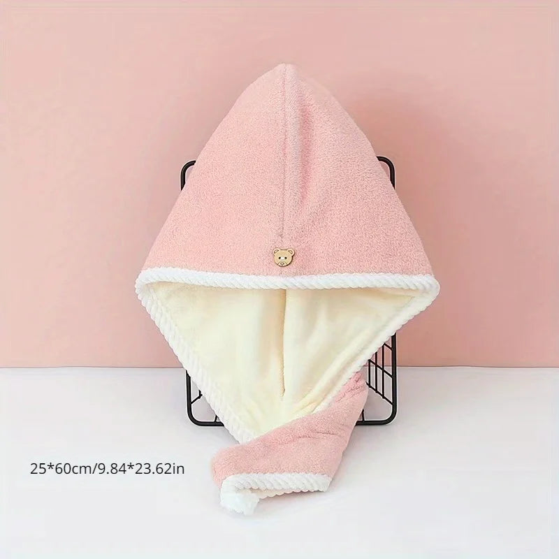 Double-Layer Microfiber Hair Drying Cap | Quick-Dry Towel Hair Drying Cap QXL Pink