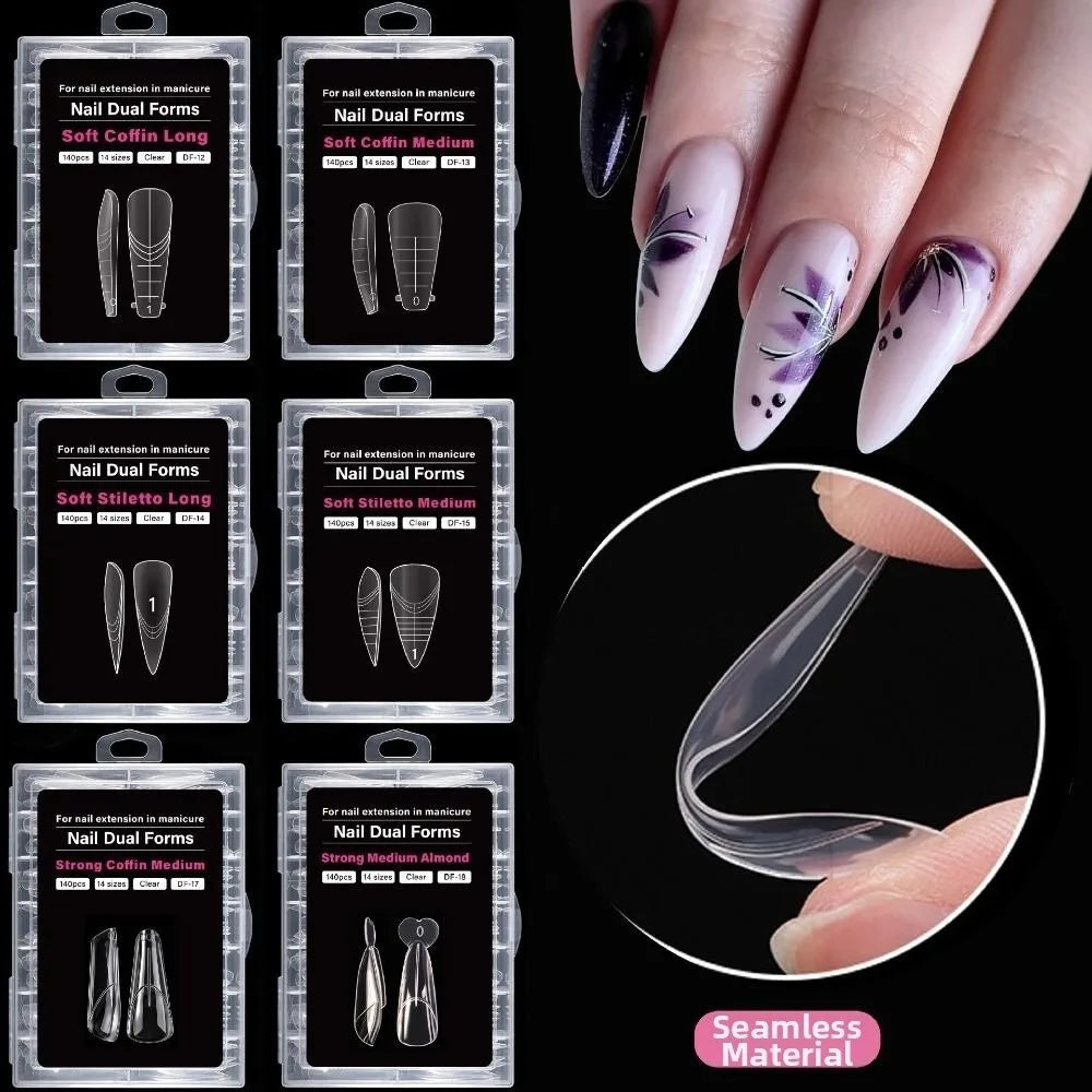 140-Pc French Nail Dual Form Molds | 14 Sizes, Reusable Nail Extension Molds QXL