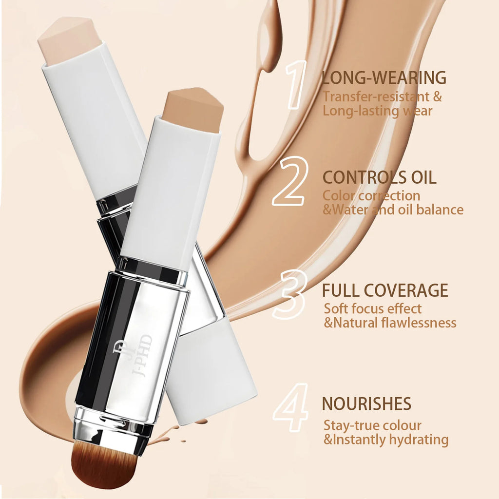 2-in-1 Brush Head Foundation Stick | Matte Long-Lasting Foundation Stick QXL