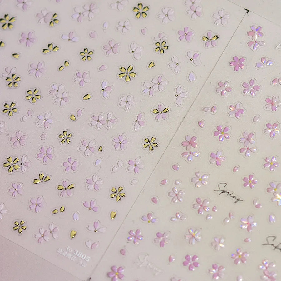 5D Bronzing Sakura Nail Stickers | Japanese Floral Decals Nail Art Stickers QXL