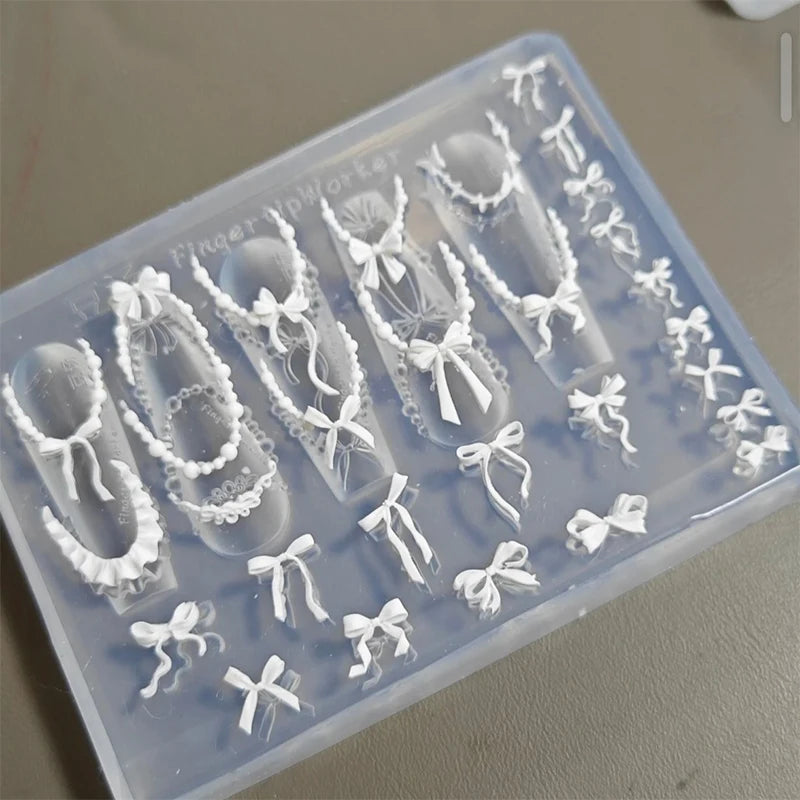 3D Silicone Nail Art Mold – Bowknot Bead Chain Ribbon Design Nail Art Mold QXL