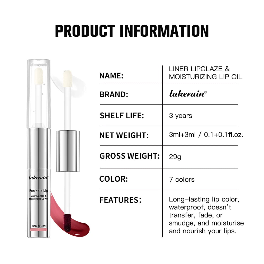 2-in-1 Peel-Off Lip Liner & Moisturizing Lip Oil | 7 Shades Lip Liner & Lip Oil QXL