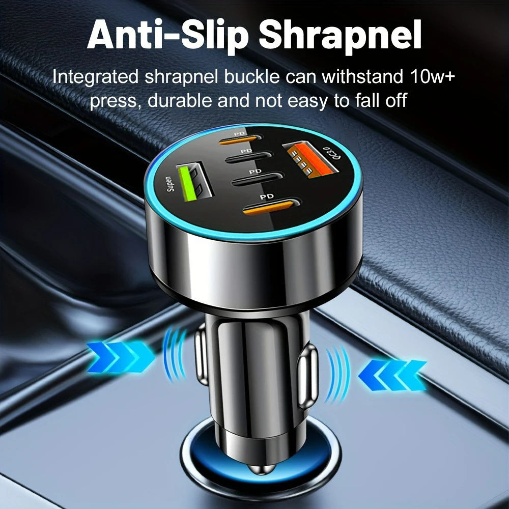 6-Port PD QC3.0 Car Charger – Fast USB-C Adapter Car Phone Charger QXL