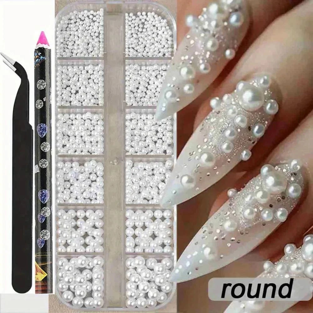 3-Pc Nail Art Rhinestones, Pearls & Dotting Tool Set Nail Art Embellishment Set QXL