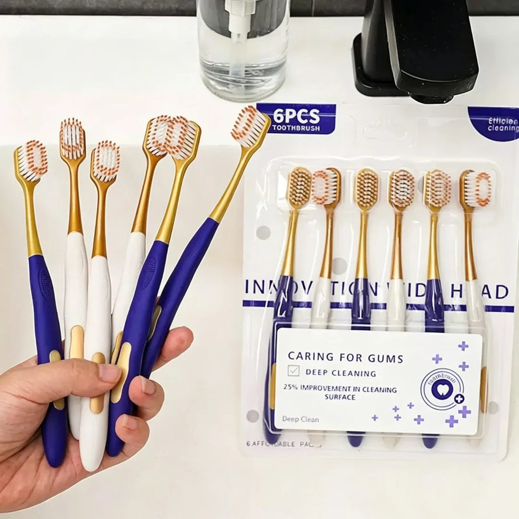 6-Pack Adult Soft Bristle Toothbrush | Wide Head Unisex Set Manual Toothbrush QXL