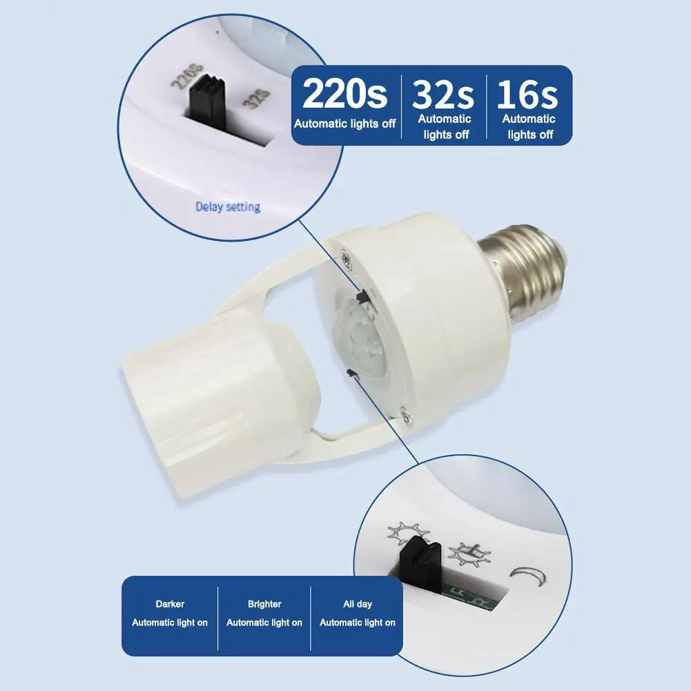 E27 PIR Motion Sensor Lamp Holder Adapter | Auto Light Switch Motion Sensor Lamp Adapter QXL