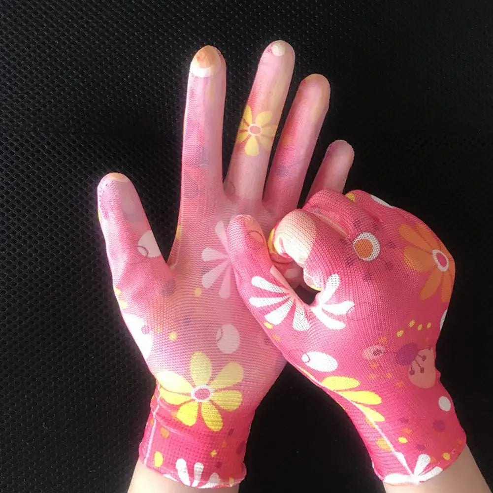 12-Pack Women's Non-Slip Floral Garden Gloves | Nitrile Palm Garden Work Gloves QXL