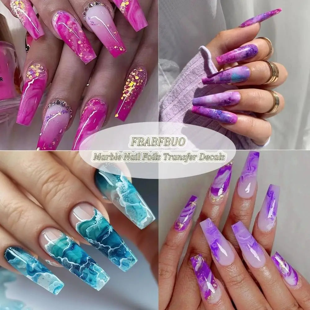 Marble Aurora Nail Art Foil Transfer Stickers – 10 Rolls Nail Foil Stickers QXL