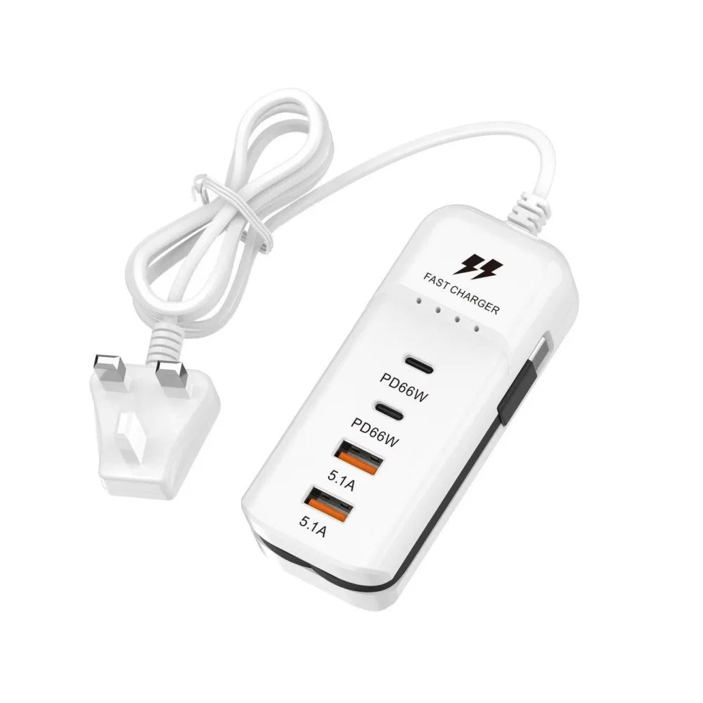 4-Port PD Fast Charger Wall Adapter | USB-C EU US UK Plug USB Wall Charger QXL 2U2C UK Plug