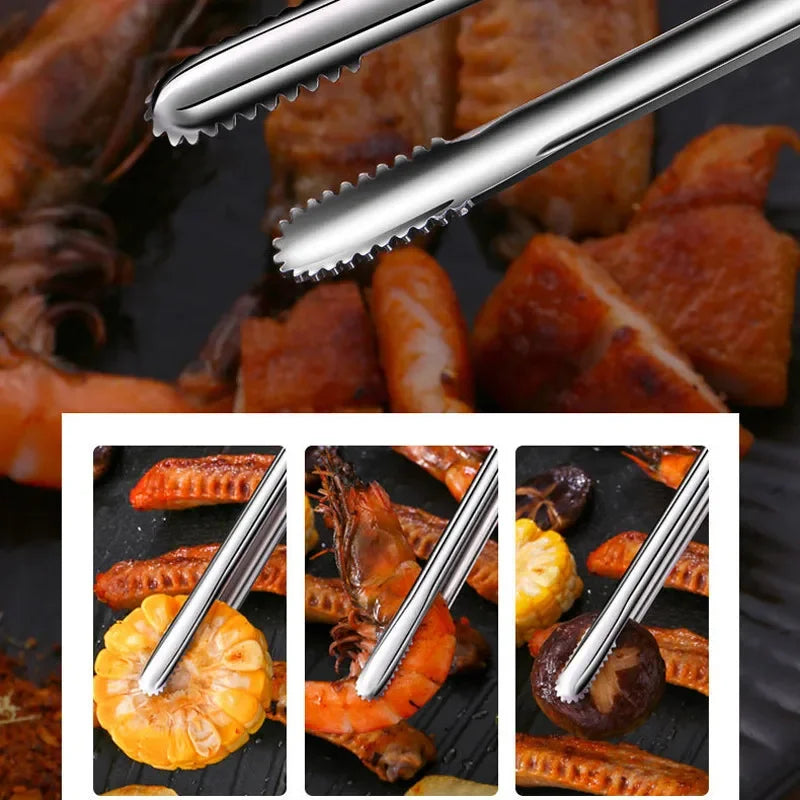 Stainless Steel BBQ Grill Tongs | Non-Slip Kitchen Food Clip BBQ Grill Tongs QXL