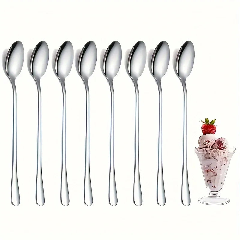 6-Piece Long-Handle Stainless Steel Spoon Set | Dishwasher Safe Spoon Set QXL