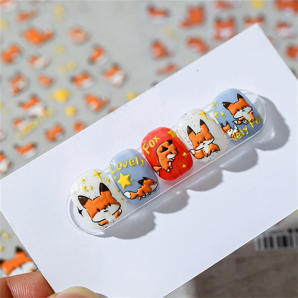 5D Kawaii Fox Nail Art Stickers | Acrylic Self-Adhesive Decals Nail Art Stickers QXL