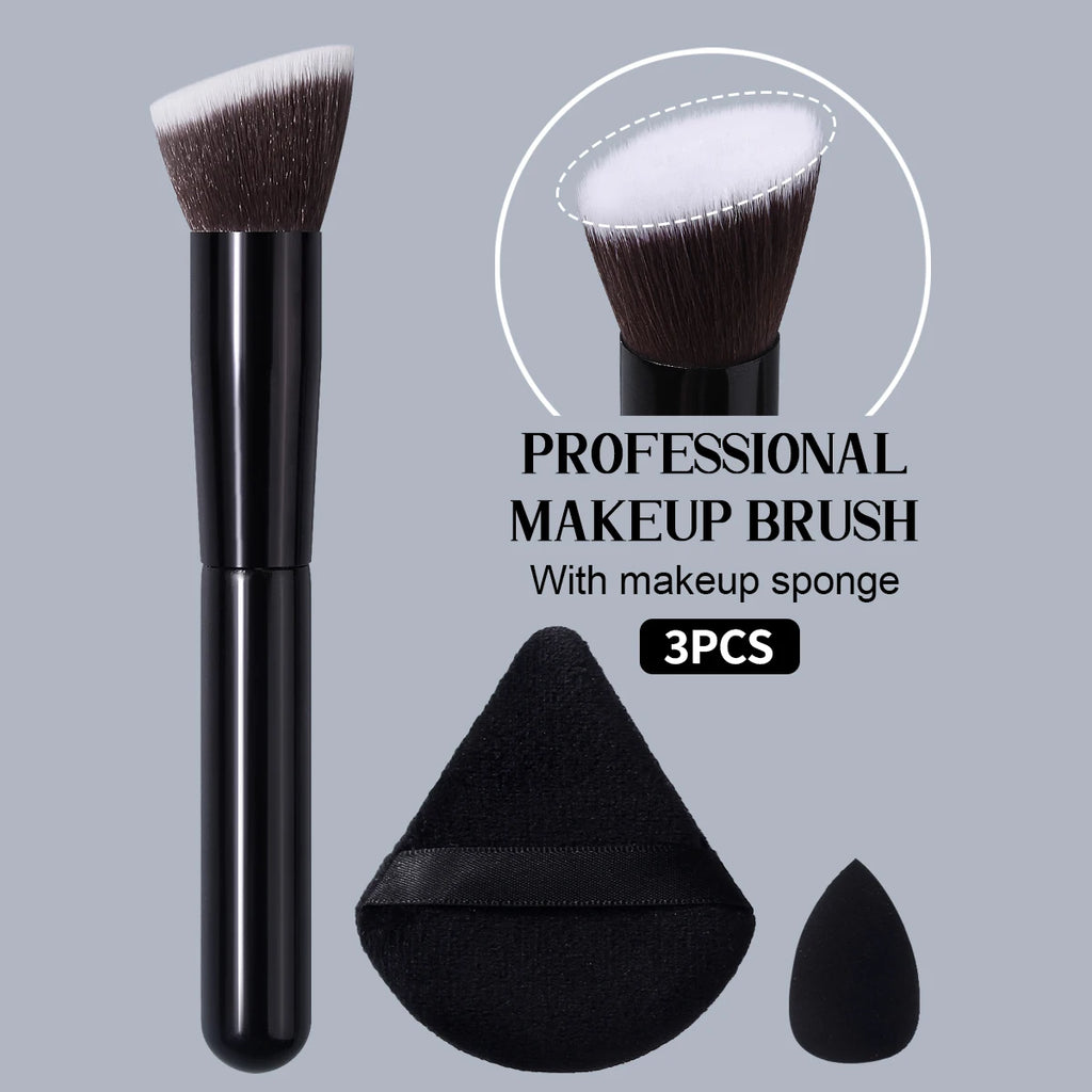 KOSSHOW 3-Pc Foundation Brush & Sponge Makeup Set Makeup Brush Set QXL black