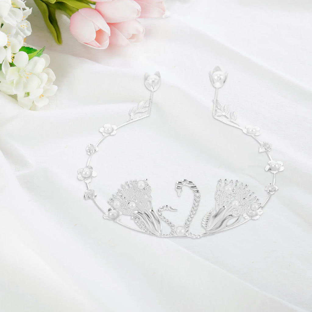 Pearl Crown Cake Topper – Mini Swan Tiara for Weddings & Parties Cake Topper Decoration QXL