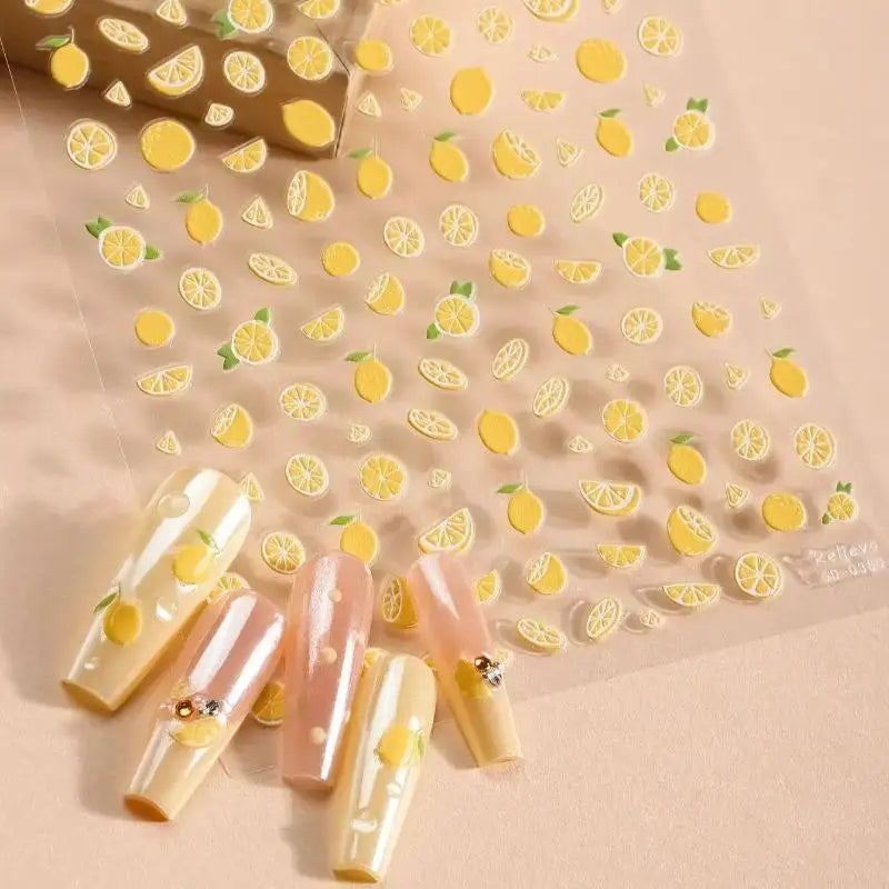 Summer Lemon 3D Gel Nail Stickers | Waterproof Self-Adhesive Art Nail Art Stickers QXL