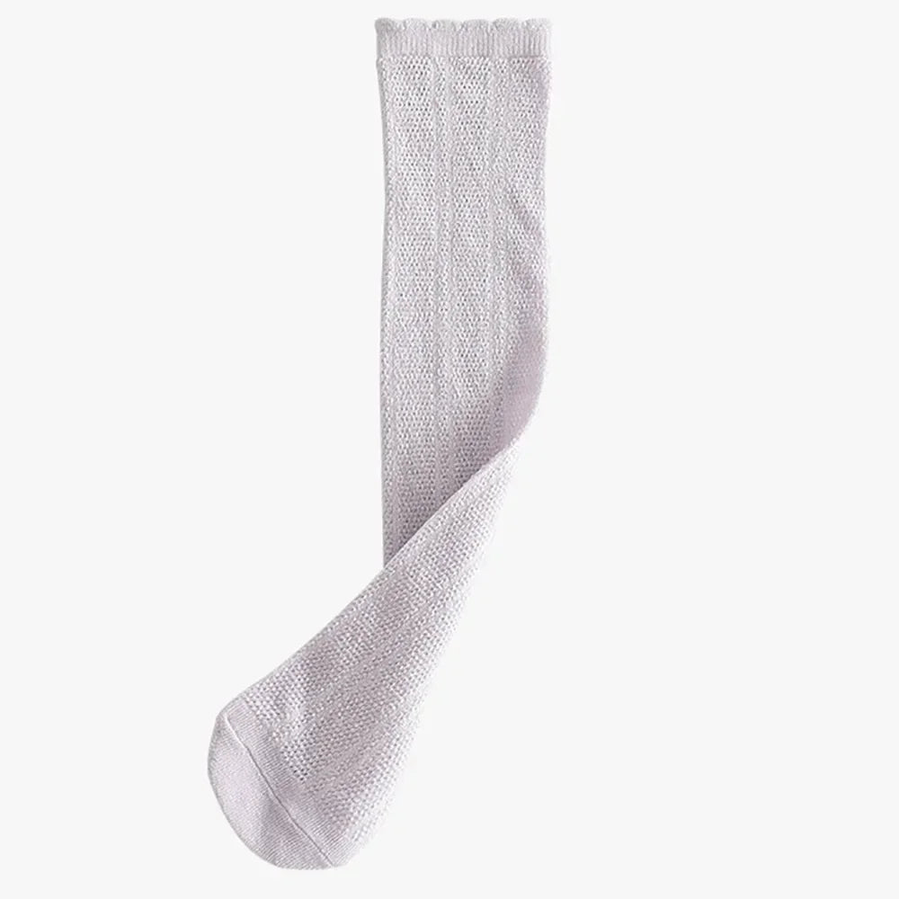 Girls Knee High Mesh Cotton Stockings | Kids Long Socks Kids Knee High Socks QXL B337-Purple 2-6years