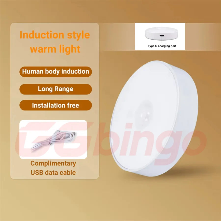 Motion Sensor LED Night Light – Type-C Rechargeable Wireless Motion Sensor Night Light QXL Warm White
