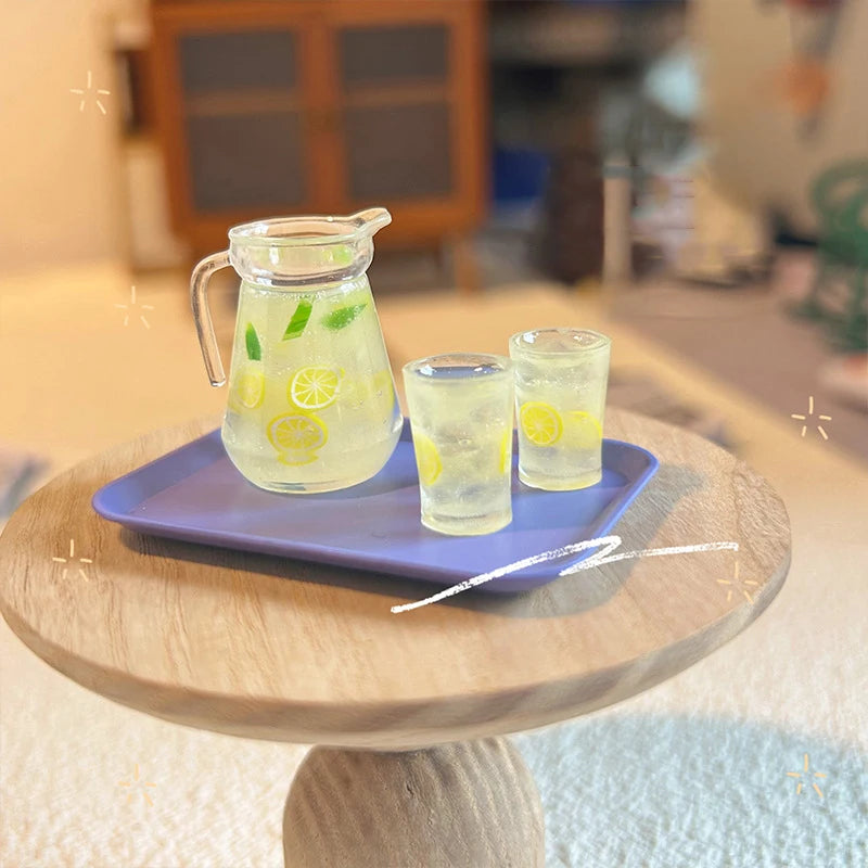 1:12 Dollhouse Miniature Lemon Juice Jug & Cup Set | Resin Dollhouse Miniature Set QXL