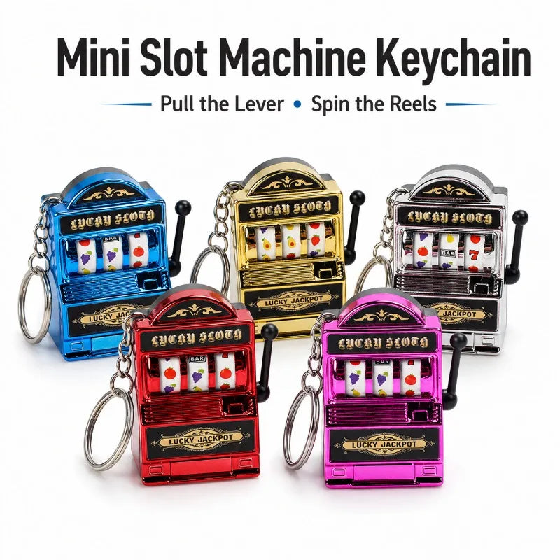 Mini Slot Machine Keychain | Retro Fruit Reel Pull Lever Novelty Keychain Toy QXL