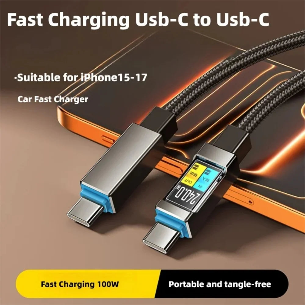 100W USB-C to USB-C Braided Fast Charging Cable E-Marker USB-C Charging Cable QXL