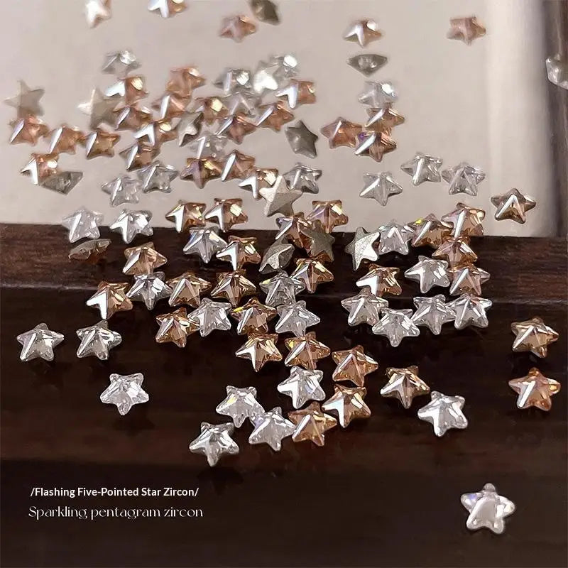 50-Pc Star Zircon Nail Charms | 3D Rhinestone Rivet Set Nail Art Charms QXL