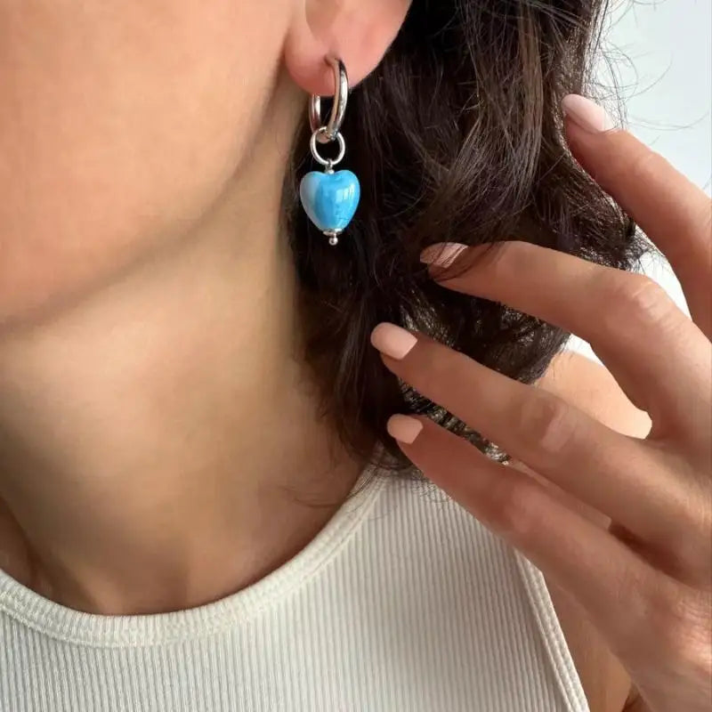 Colorful Heart Hoop Earrings | Minimalist Women's Jewelry Hoop Earrings QXL