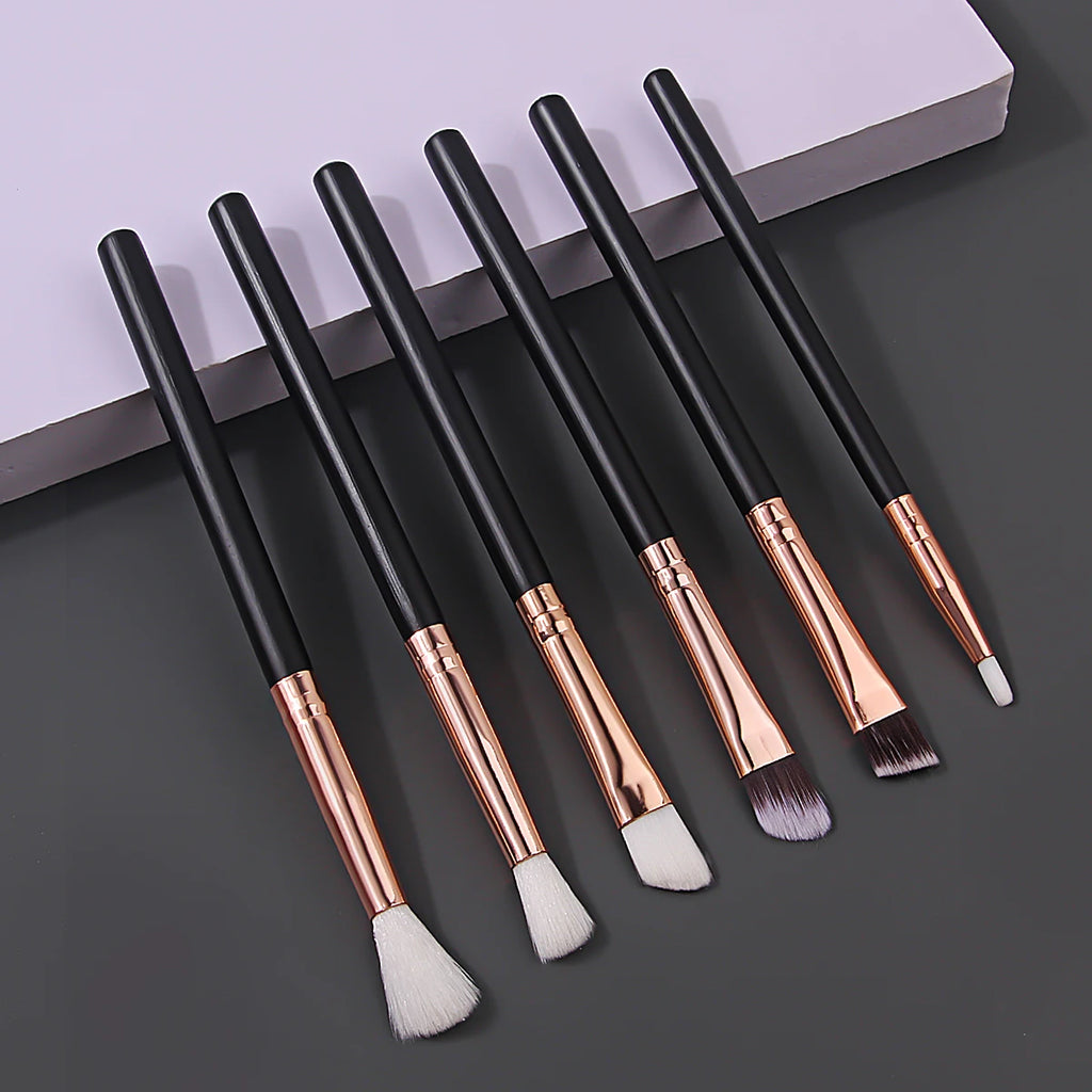 6-Piece Wooden Handle Eye Makeup Brush Set – Eyeshadow & Smudge Eye Makeup Brush Set QXL black