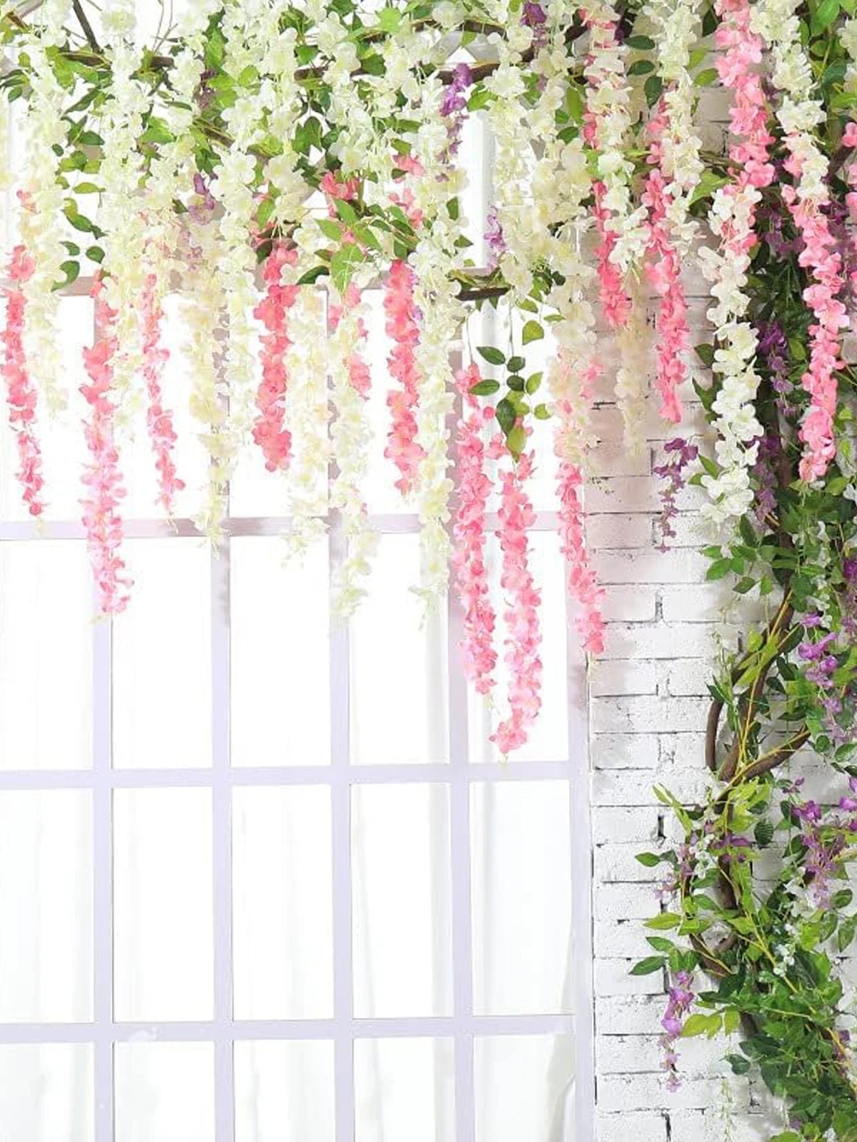 12-Pack Pink Wisteria Artificial Vine Garland | Wedding Wall Decor Artificial Flower Garland QXL