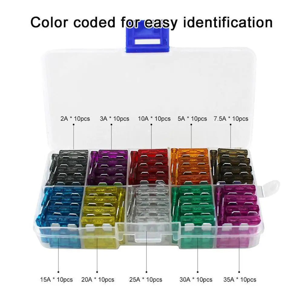 50/100-Pack Mini Blade Fuse Assortment Kit 2A–35A Car Boat Automotive Fuse Kit QXL