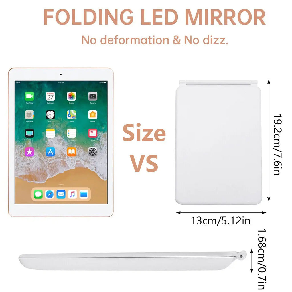 Foldable LED Makeup Mirror | 3 Color Modes, USB Rechargeable LED Makeup Mirror QXL