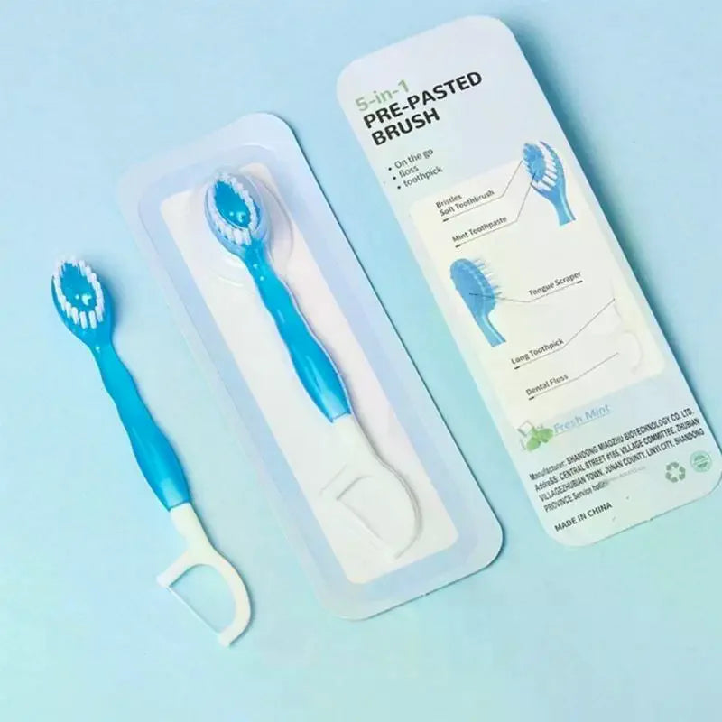 5-in-1 Disposable Toothbrush – Bursting Bead, Floss & Toothpick Disposable Toothbrush QXL
