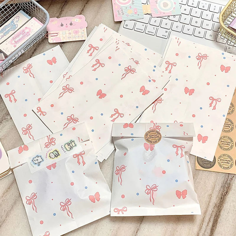 50-Pack Pink Bow Gift Paper Bags 12×17cm | Jewelry & Crafts Gift Paper Bags QXL