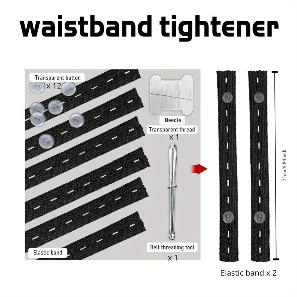 Invisible Belt Tightener & Trouser Buckle Adjuster 2-Piece Set Waistband Adjuster QXL black