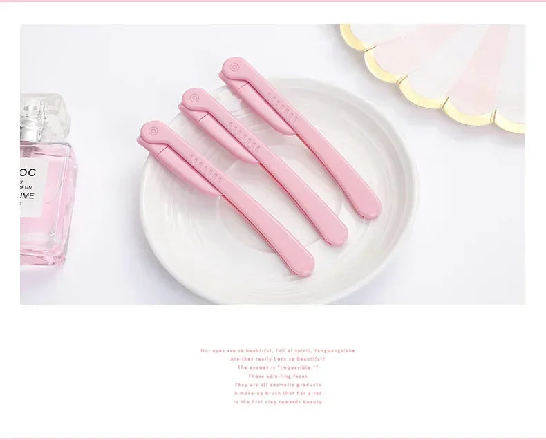 3-Pack Pink Folding Eyebrow Razors & Face Trimmer Set Eyebrow Razor Set QXL