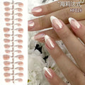30-Pc Nude Pink Press-On Nails | Glossy White Edge Medium Press-On Nails QXL 30pcs-HF02-