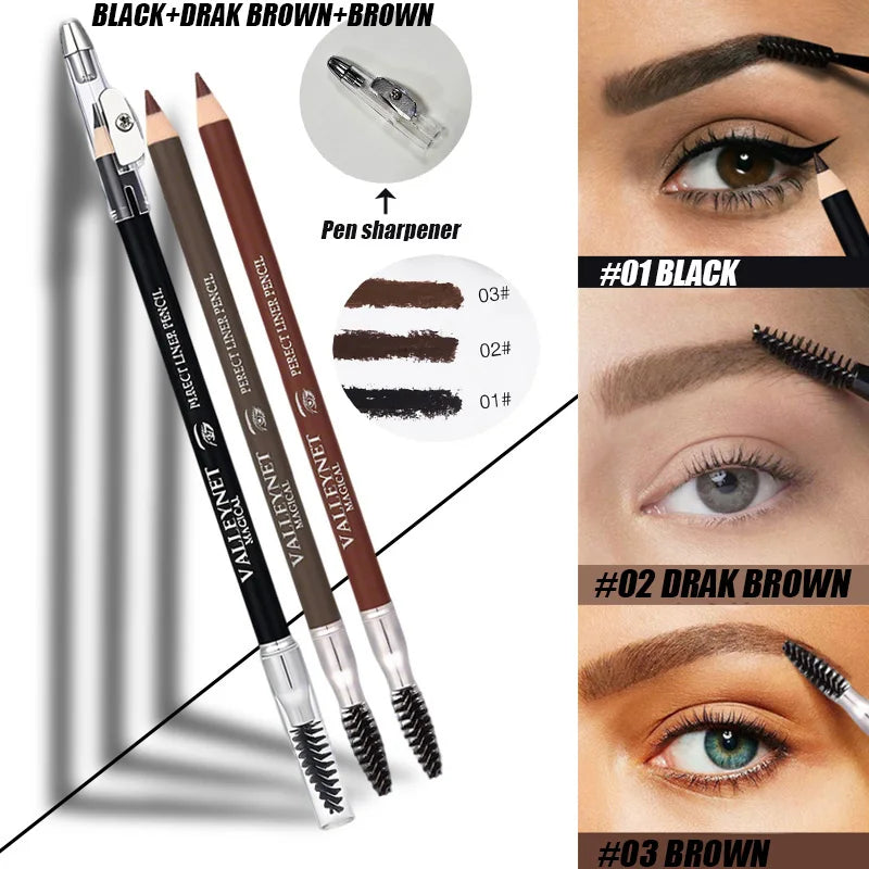 3-Color Waterproof Double-Ended Eyebrow Pencil + Built-In Brush Eyebrow Pencil QXL