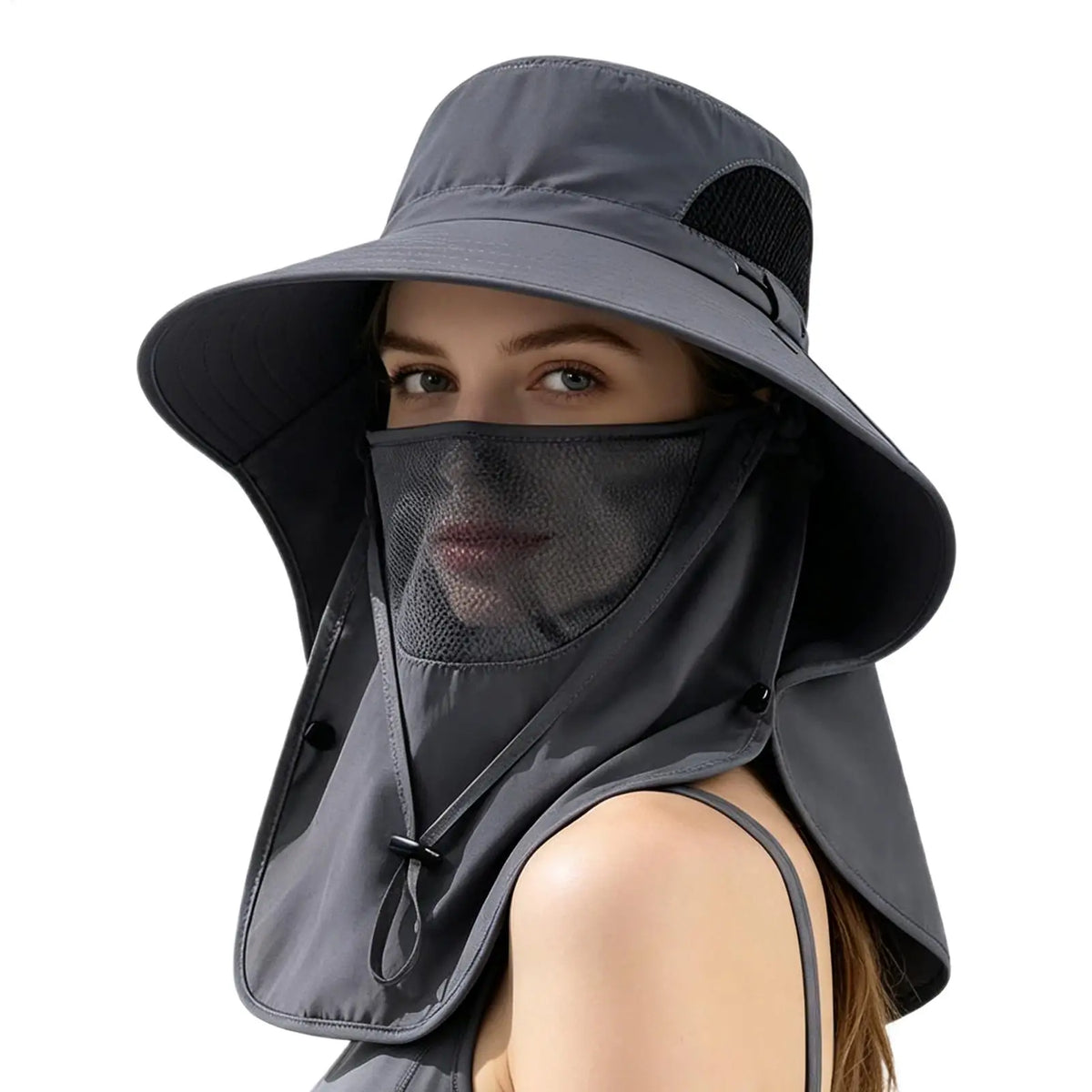 Wide Brim Fishing Sun Hat with Detachable Face Cover Wide Brim Sun Hat QXL