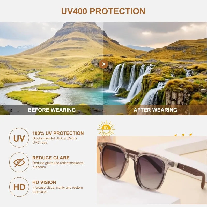 Retro Wood Grain Square Sunglasses UV Protection Unisex Retro Sunglasses QXL