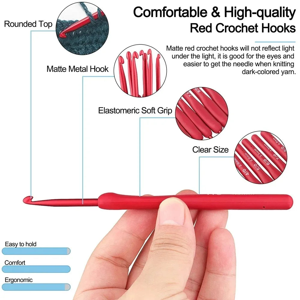 30-Piece Aluminum Crochet Hook Set | Ergonomic Silicone Handles Crochet Hook Set QXL