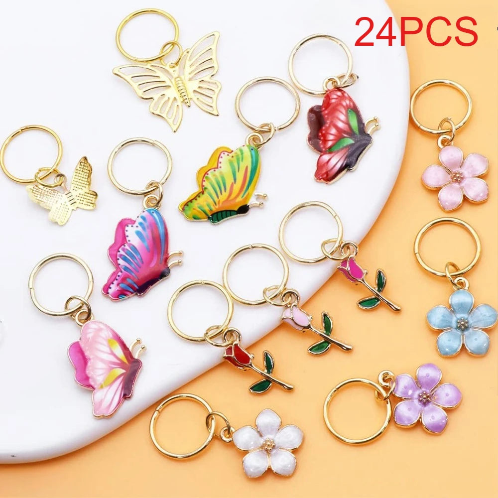 24-Piece Flower & Butterfly Dreadlock Hair Rings Set Dreadlock Hair Rings QXL