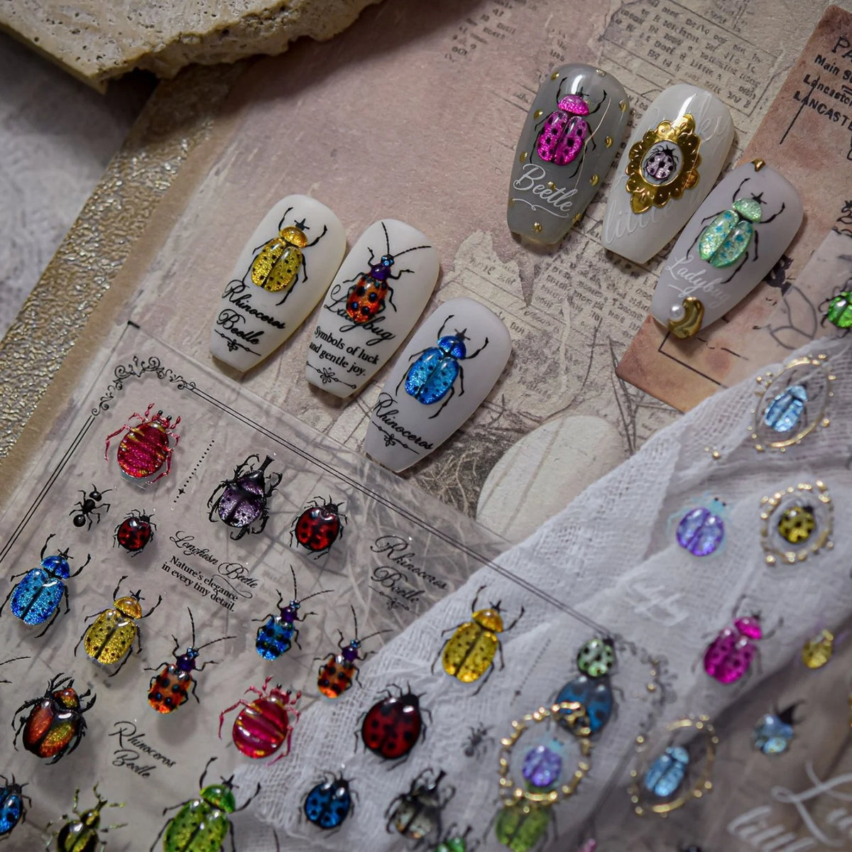 5D Insect Nail Art Stickers | Beetle Scarab Ladybug Decals Nail Art Stickers QXL