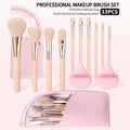 KOSSHOW 13-Pc Makeup Brush Set with Puffs & Pink Zipper Bag Makeup Brush Set QXL Pink